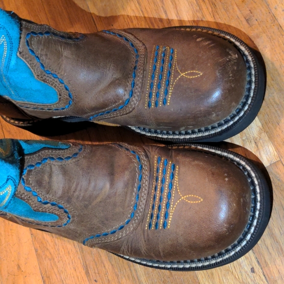 Ariat FatBaby Western Turquoise Leather Pull-On Cowboy Boots Women's 7.5B - Picture 2 of 15